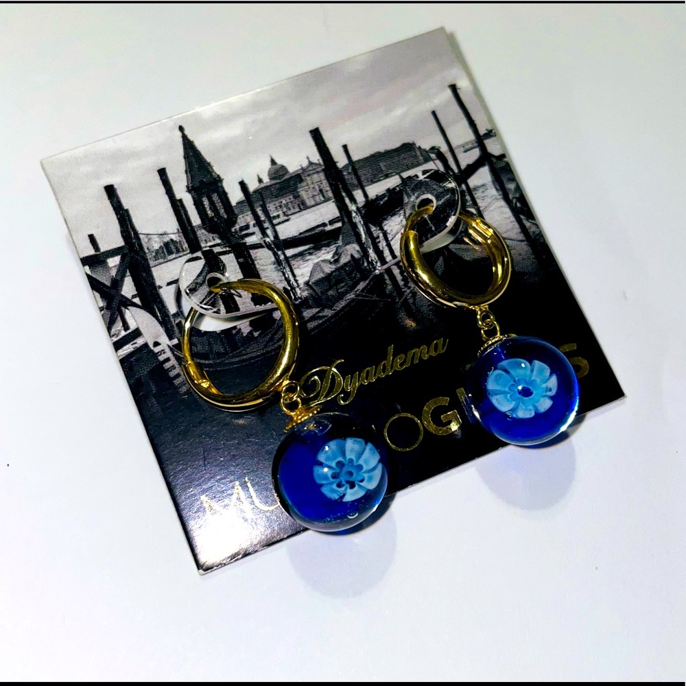 Dyadema Italian Murano Glass Floral Drop Earrings